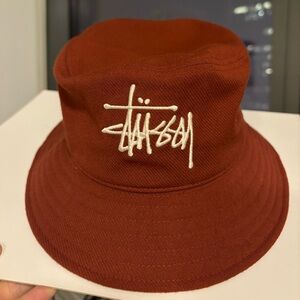 Stussy Rust Red Bucket Hat with White Logo
